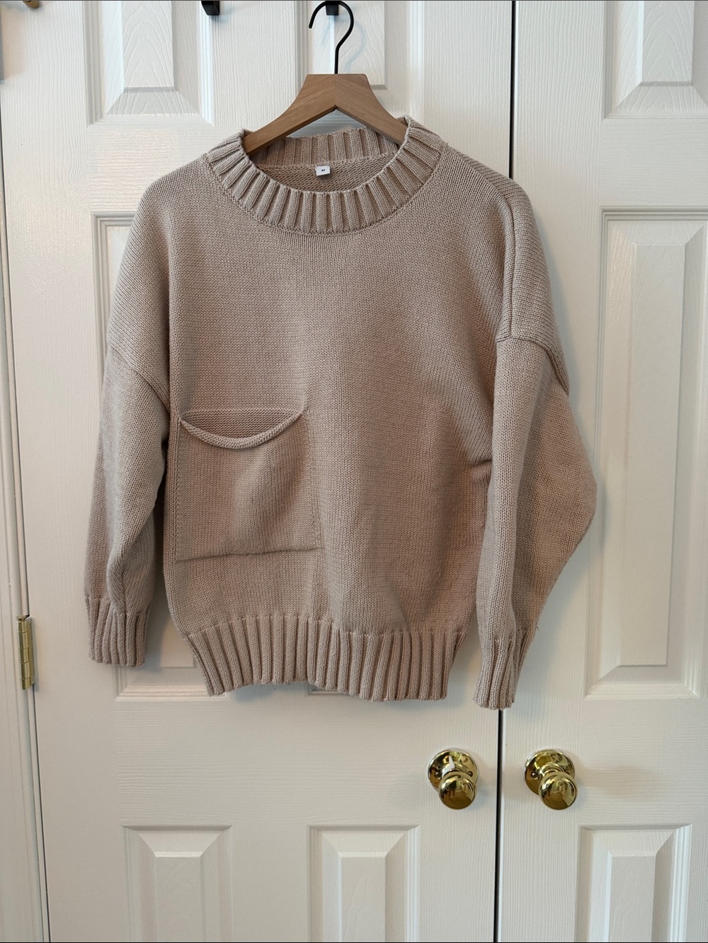 Women's Crewneck Pocket Sweater in Beige